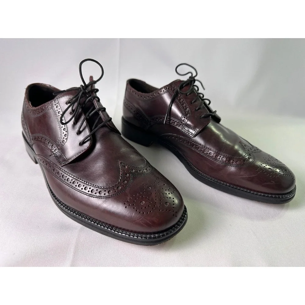 VINTAGE Cole Haan Men's 9 M Wingtip Oxford Shoes Dark Brown Leather Brogue Dress